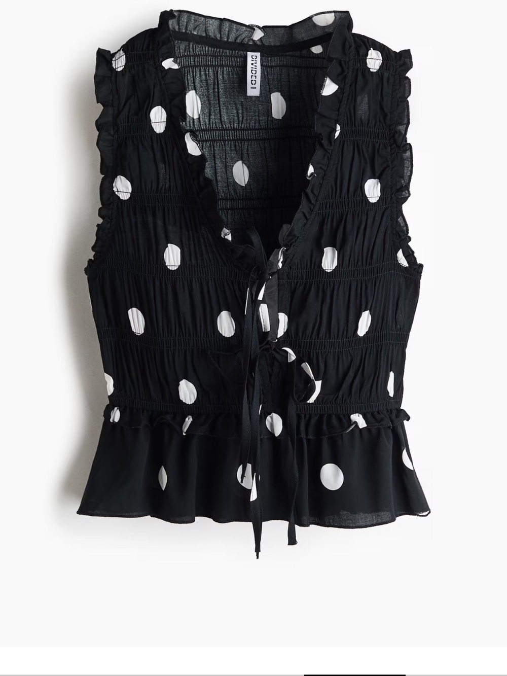 H&M Black and White Polka Dot Sleeveless Ruffle Blouse
